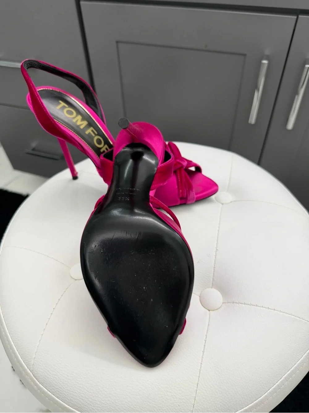 Tom Ford Hot Pink Satin Knotted Slingback Heels